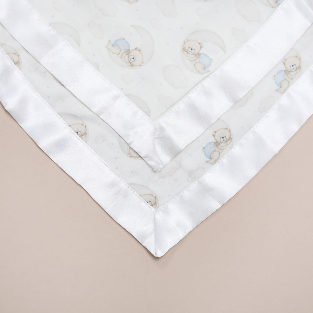 Blue Bears Sleeping Satin Comforter 2-Pack - White Satin