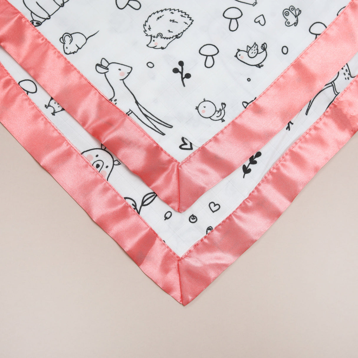 Forest Animal Satin Comforter 2 - Pack - Coral Pink Satin - Bullabaloo