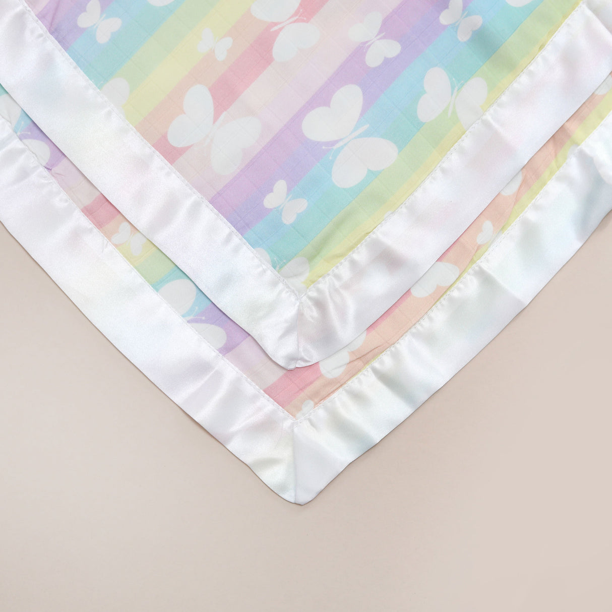 Rainbow Butterflies Satin Comforter 2 - Pack - White Satin - Bullabaloo