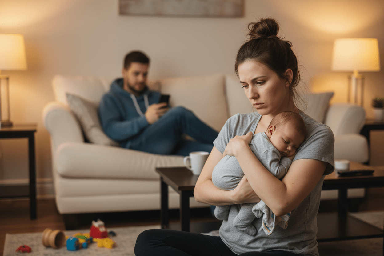 When Your Husband Doesn't Help With Baby Because He Works - Bullabaloo