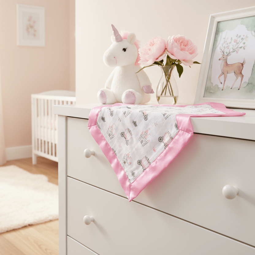 Baby Sleep Comforter for Self - Soothing - Once Upon A Princess Barbie Pink Satin Security Blanket 2 - Pack - Bullabaloo