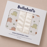 Dinosaur Satin Edge Muslin Comforter | 2 - Pack | Off White Satin - Bullabaloo