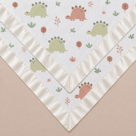 Dinosaur Satin Edge Muslin Comforter | 2 - Pack | Off White Satin - Bullabaloo