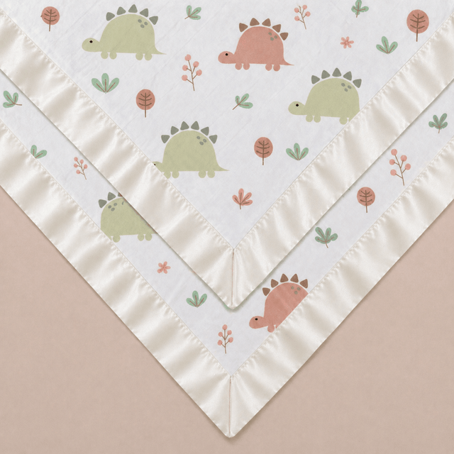 Dinosaur Satin Edge Muslin Comforter | 2 - Pack | Off White Satin - Bullabaloo