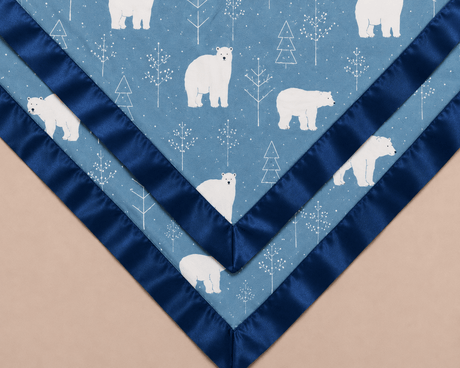 Polar Bear Satin Edge Muslin Comforter | 2 - Pack | Navy Blue Satin - Bullabaloo