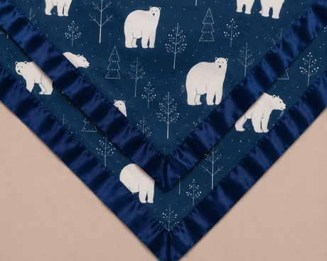 Polar Bear Satin Edge Muslin Comforter | 2 - Pack | Navy Blue Satin - Bullabaloo