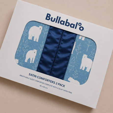 Polar Bear Satin Edge Muslin Comforter | 2 - Pack | Navy Blue Satin - Bullabaloo