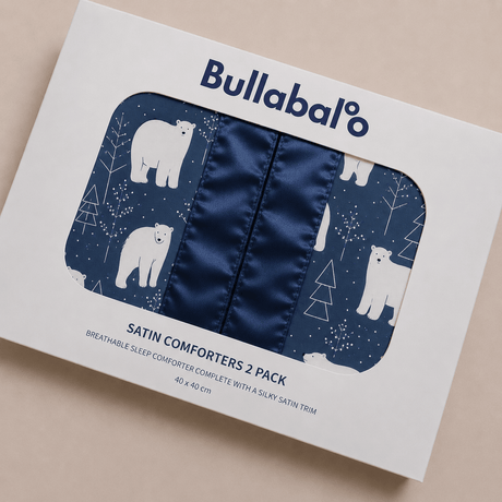 Polar Bear Satin Edge Muslin Comforter | 2 - Pack | Navy Blue Satin - Bullabaloo