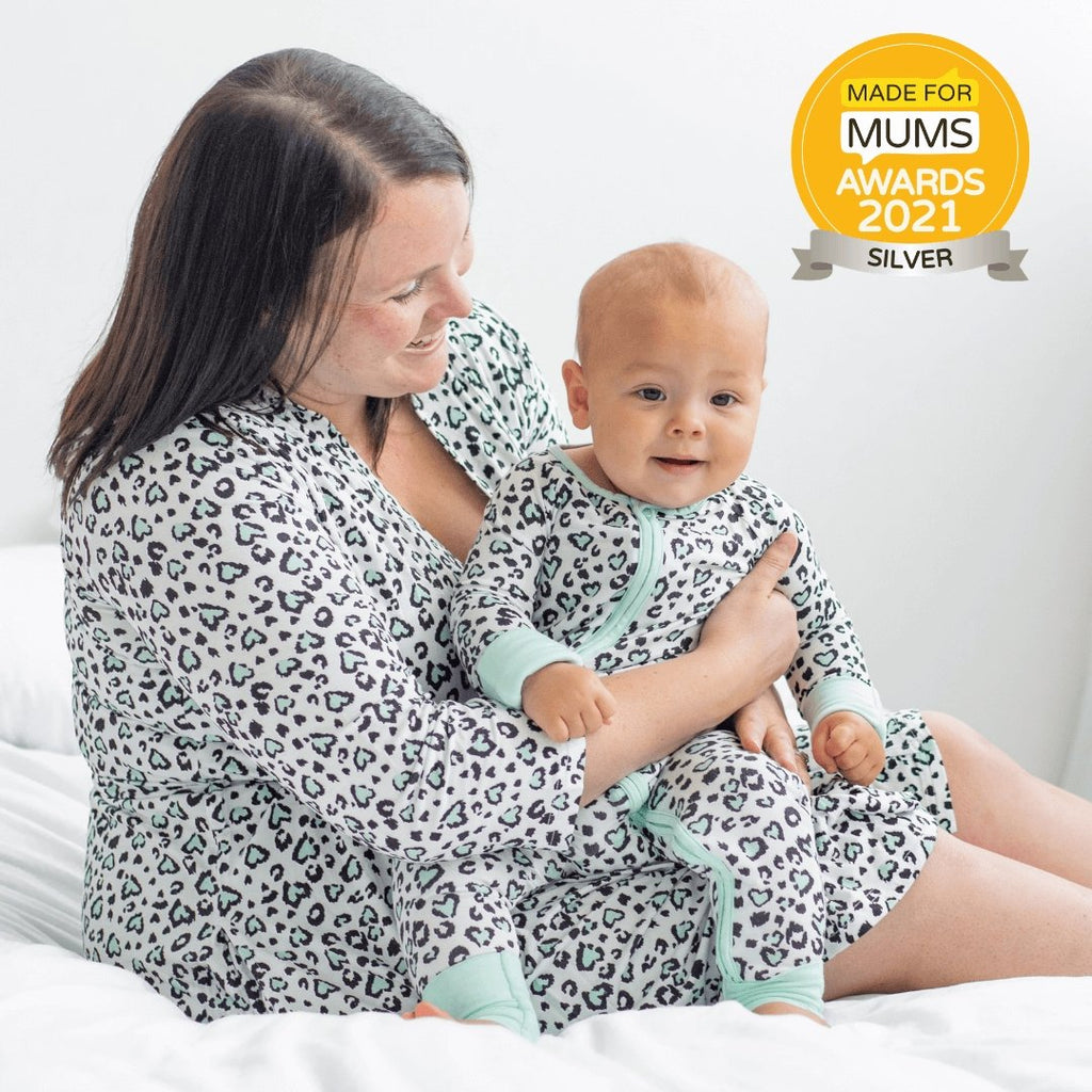 SAMPLE SALE - Maternity Robe - Mint Leopard Print - Bullabaloo
