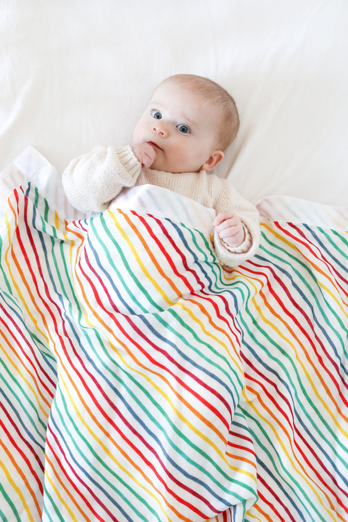 SAMPLE SALE - Pram Blanket - Rainbow Stripes - Bullabaloo