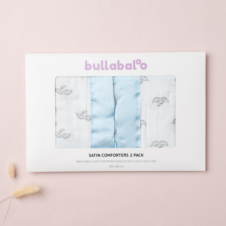 Angel Wing Satin Muslin Comforter 2-Pack - Baby Blue Satin - Bullabaloo