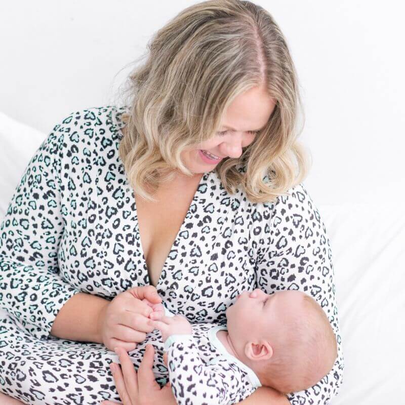 Maternity Robe - Mint Leopard Print - Bullabaloo