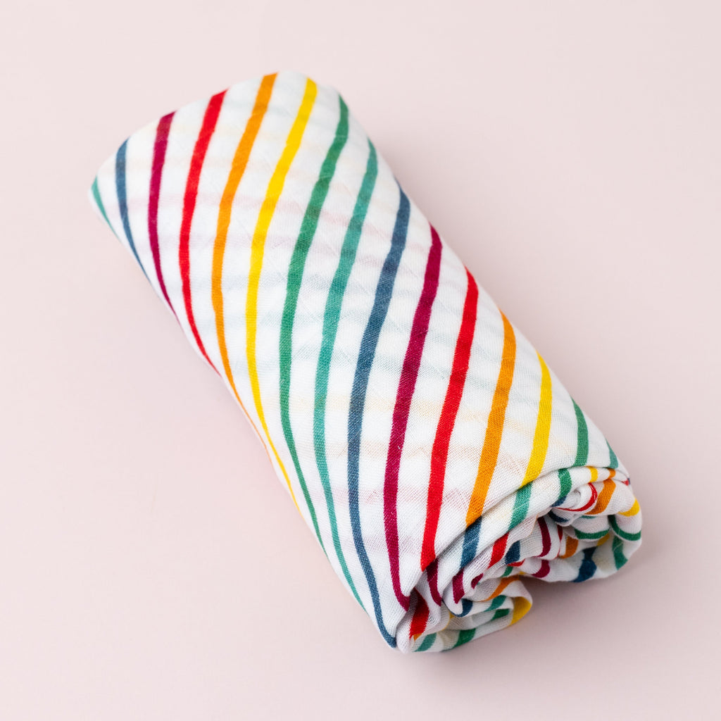 Muslin Swaddle - Rainbow Stripes - Bullabaloo