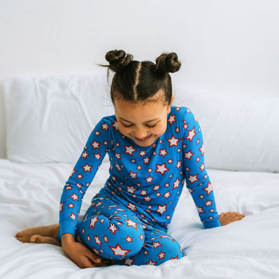 Children's Pyjamas Long Sleeve, Star Print, Bamboo